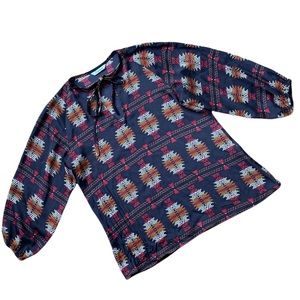 Tucker Silk Blouse Brown Red Southwest Print